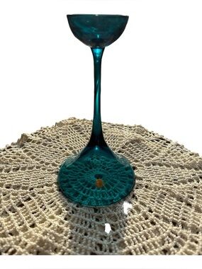 WMF Germany Teal Art Glass Trumpet Candlestick Vase MCM Ikora Style